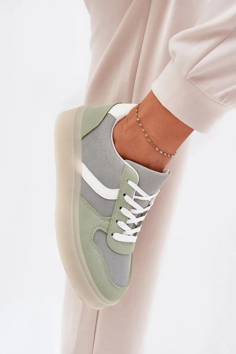 Sneakersy Damskie>Evento Niskie Sneakersy Damskie Na Platformie Zielone Telmira Zielony