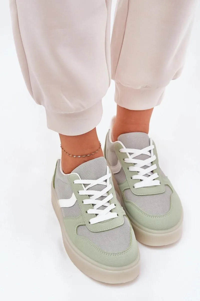 Sneakersy Damskie>Evento Niskie Sneakersy Damskie Na Platformie Zielone Telmira Zielony