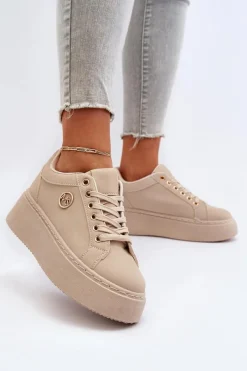 Clearance Boto Niskie Sneakersy Damskie Na Platformie Beżowe Telirra