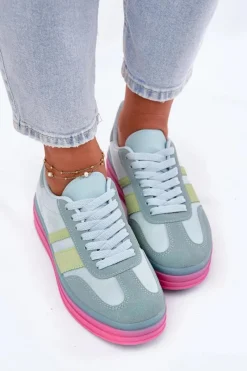 Sale Niskie Sneakersy Na Platformie Niebieskie Ovivene Damskie Buty Sportowe Na Platformie|Sneakersy Damskie