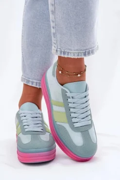 Sale Niskie Sneakersy Na Platformie Niebieskie Ovivene Damskie Buty Sportowe Na Platformie|Sneakersy Damskie