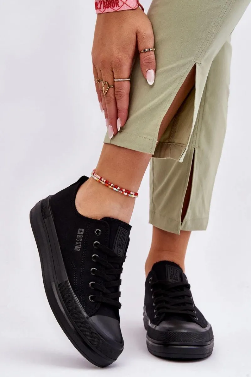 Trampki Damskie Big Star|Trampki Damskie Niskie>Big Star Shoes Niskie Sznurowane Tenisówki Big Star LL274967 Czarne Czarny