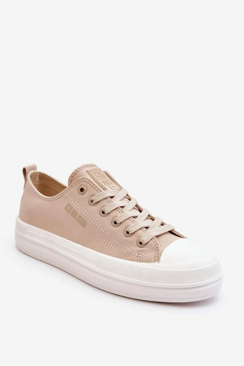 Online Niskie Sznurowane Tenisówki Big Star LL274969 Beżowe Damskie Trampki Damskie Big Star|Trampki Damskie Niskie