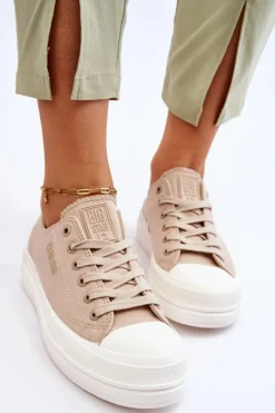 Online Niskie Sznurowane Tenisówki Big Star LL274969 Beżowe Damskie Trampki Damskie Big Star|Trampki Damskie Niskie