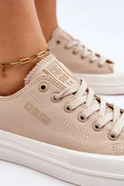 Online Niskie Sznurowane Tenisówki Big Star LL274969 Beżowe Damskie Trampki Damskie Big Star|Trampki Damskie Niskie
