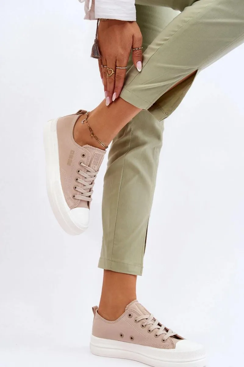 Online Niskie Sznurowane Tenisówki Big Star LL274969 Beżowe Damskie Trampki Damskie Big Star|Trampki Damskie Niskie