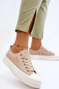 Online Niskie Sznurowane Tenisówki Big Star LL274969 Beżowe Damskie Trampki Damskie Big Star|Trampki Damskie Niskie