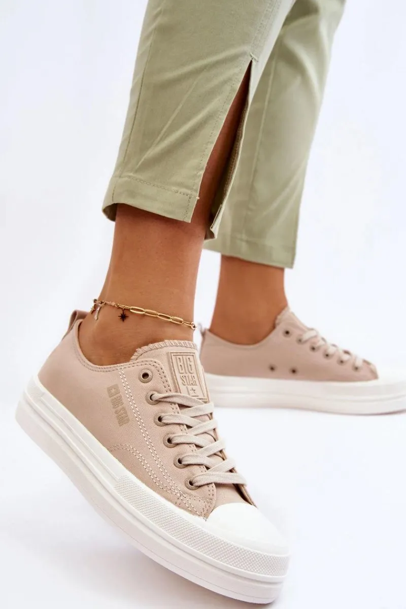 Online Niskie Sznurowane Tenisówki Big Star LL274969 Beżowe Damskie Trampki Damskie Big Star|Trampki Damskie Niskie