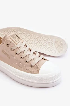 Online Niskie Sznurowane Tenisówki Big Star LL274969 Beżowe Damskie Trampki Damskie Big Star|Trampki Damskie Niskie