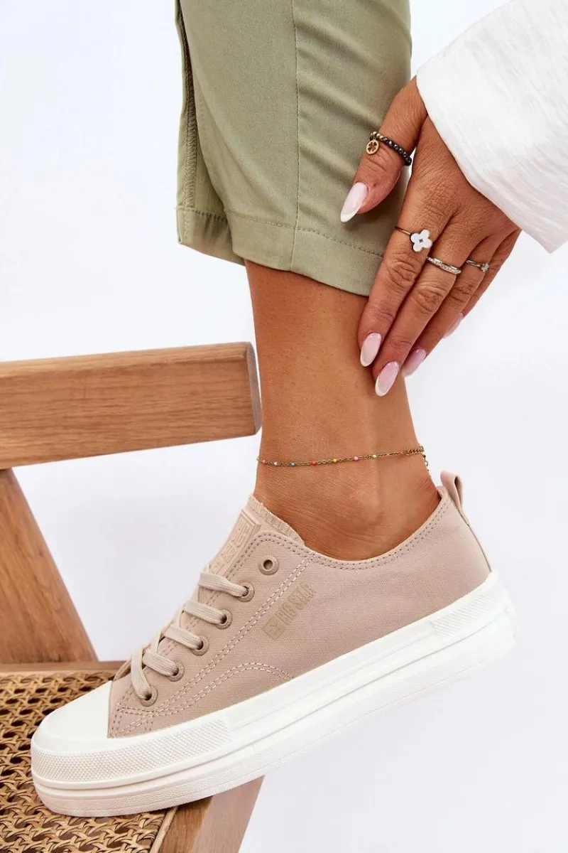 Online Niskie Sznurowane Tenisówki Big Star LL274969 Beżowe Damskie Trampki Damskie Big Star|Trampki Damskie Niskie