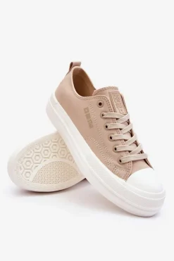 Online Niskie Sznurowane Tenisówki Big Star LL274969 Beżowe Damskie Trampki Damskie Big Star|Trampki Damskie Niskie