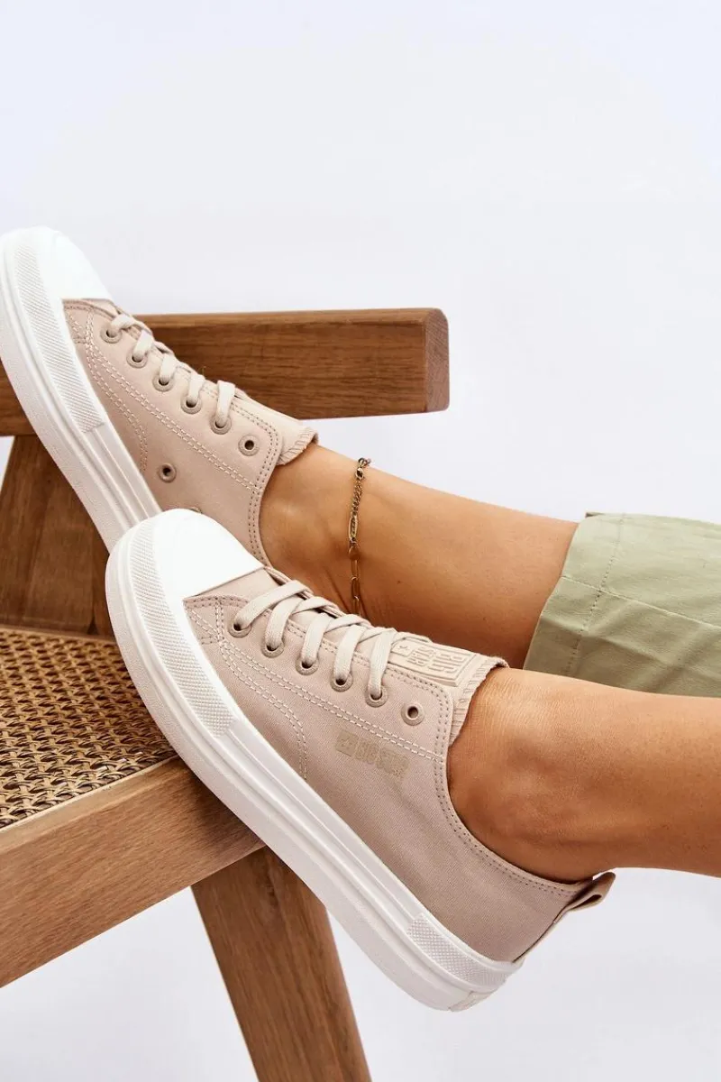 Online Niskie Sznurowane Tenisówki Big Star LL274969 Beżowe Damskie Trampki Damskie Big Star|Trampki Damskie Niskie