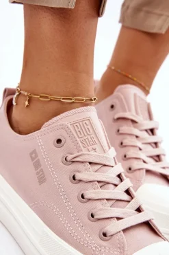 Best Big Star Shoes Niskie Sznurowane Tenisówki Big Star LL274970 Nude Różowy