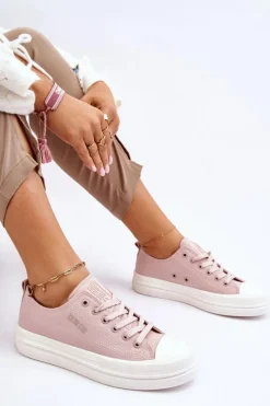 Best Big Star Shoes Niskie Sznurowane Tenisówki Big Star LL274970 Nude Różowy