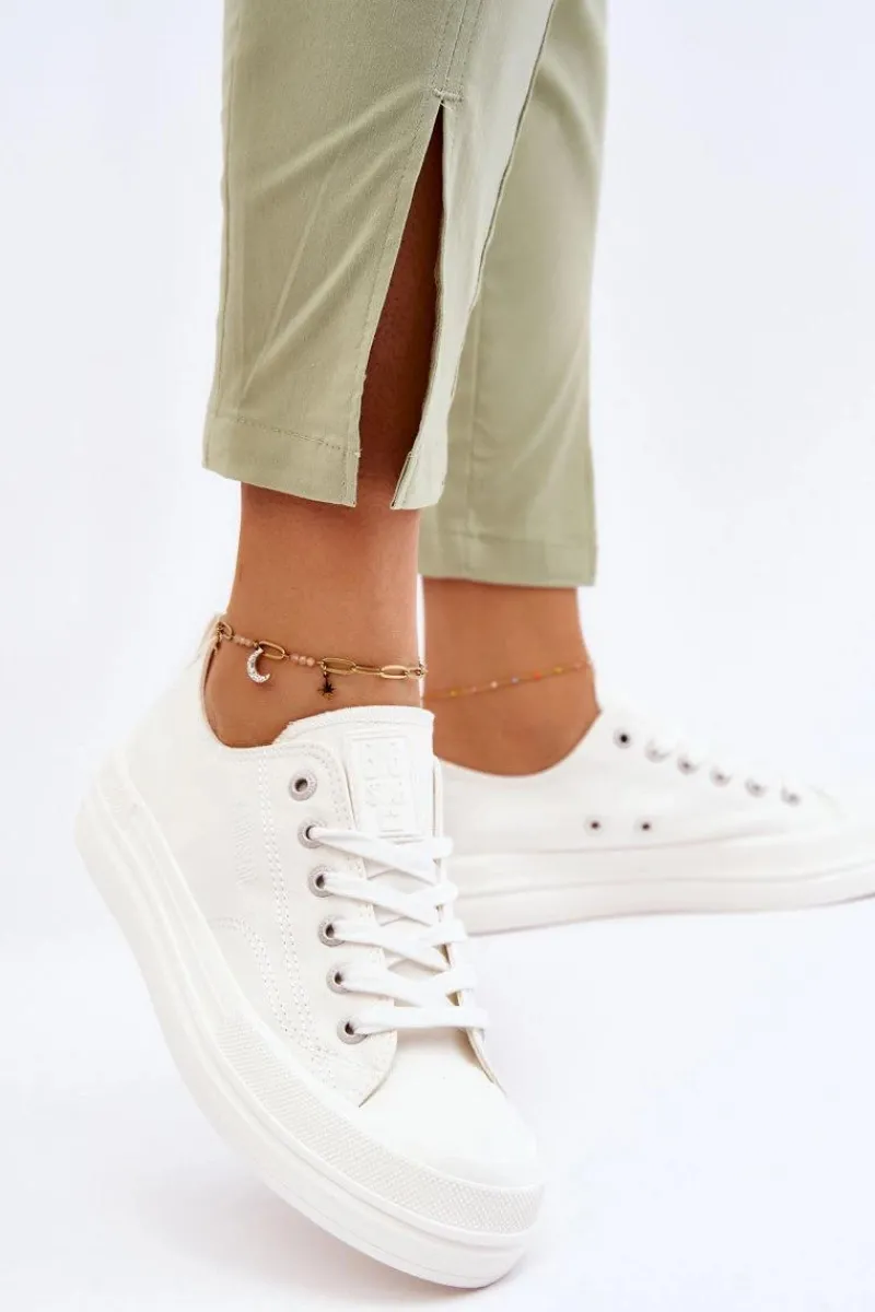 Clearance Big Star Shoes Niskie Sznurowane Tenisówki Big Star LL274968 Białe Biały