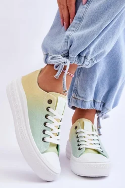 Discount Big Star Shoes Niskie Tenisówki Na Platformie Big Star LL274A186 Żółto-Zielone