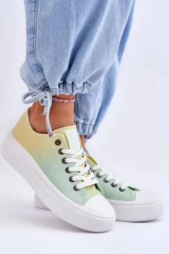 Discount Big Star Shoes Niskie Tenisówki Na Platformie Big Star LL274A186 Żółto-Zielone