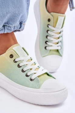 Discount Big Star Shoes Niskie Tenisówki Na Platformie Big Star LL274A186 Żółto-Zielone