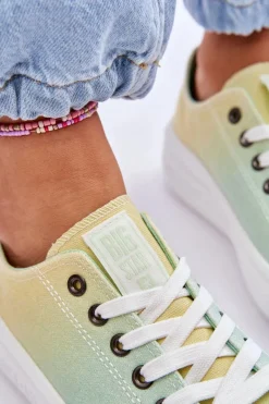 Discount Big Star Shoes Niskie Tenisówki Na Platformie Big Star LL274A186 Żółto-Zielone