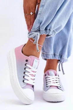 Clearance Niskie Tenisówki Na Platformie Big Star LL274A187 Różowo-Niebieskie Damskie Trampki Damskie Big Star|Trampki Damskie Niskie