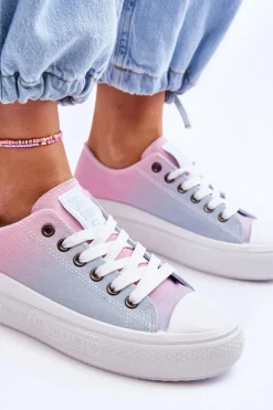 Clearance Niskie Tenisówki Na Platformie Big Star LL274A187 Różowo-Niebieskie Damskie Trampki Damskie Big Star|Trampki Damskie Niskie