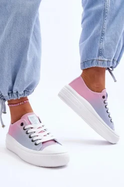 Clearance Niskie Tenisówki Na Platformie Big Star LL274A187 Różowo-Niebieskie Damskie Trampki Damskie Big Star|Trampki Damskie Niskie