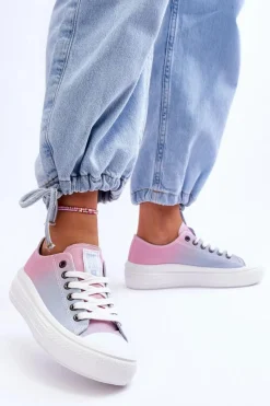 Clearance Niskie Tenisówki Na Platformie Big Star LL274A187 Różowo-Niebieskie Damskie Trampki Damskie Big Star|Trampki Damskie Niskie