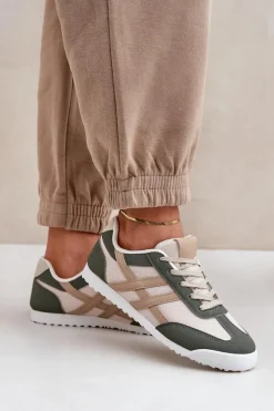 New Niskie Tenisówki Trampki Damskie Beżowo-Zielone Eezore Damskie Trampki Damskie Niskie|Sneakersy Damskie