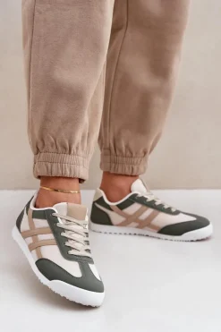 New Niskie Tenisówki Trampki Damskie Beżowo-Zielone Eezore Damskie Trampki Damskie Niskie|Sneakersy Damskie