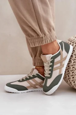 New Niskie Tenisówki Trampki Damskie Beżowo-Zielone Eezore Damskie Trampki Damskie Niskie|Sneakersy Damskie