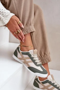 New Niskie Tenisówki Trampki Damskie Beżowo-Zielone Eezore Damskie Trampki Damskie Niskie|Sneakersy Damskie