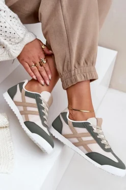 New Niskie Tenisówki Trampki Damskie Beżowo-Zielone Eezore Damskie Trampki Damskie Niskie|Sneakersy Damskie