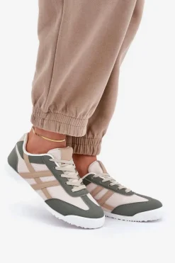 New Niskie Tenisówki Trampki Damskie Beżowo-Zielone Eezore Damskie Trampki Damskie Niskie|Sneakersy Damskie