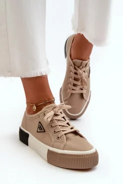 Clearance Niskie Trampki Damskie Brązowe Enalae Damskie Trampki Damskie Niskie