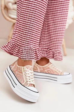 Boto Niskie Trampki Damskie Na Platformie Różowe Melina