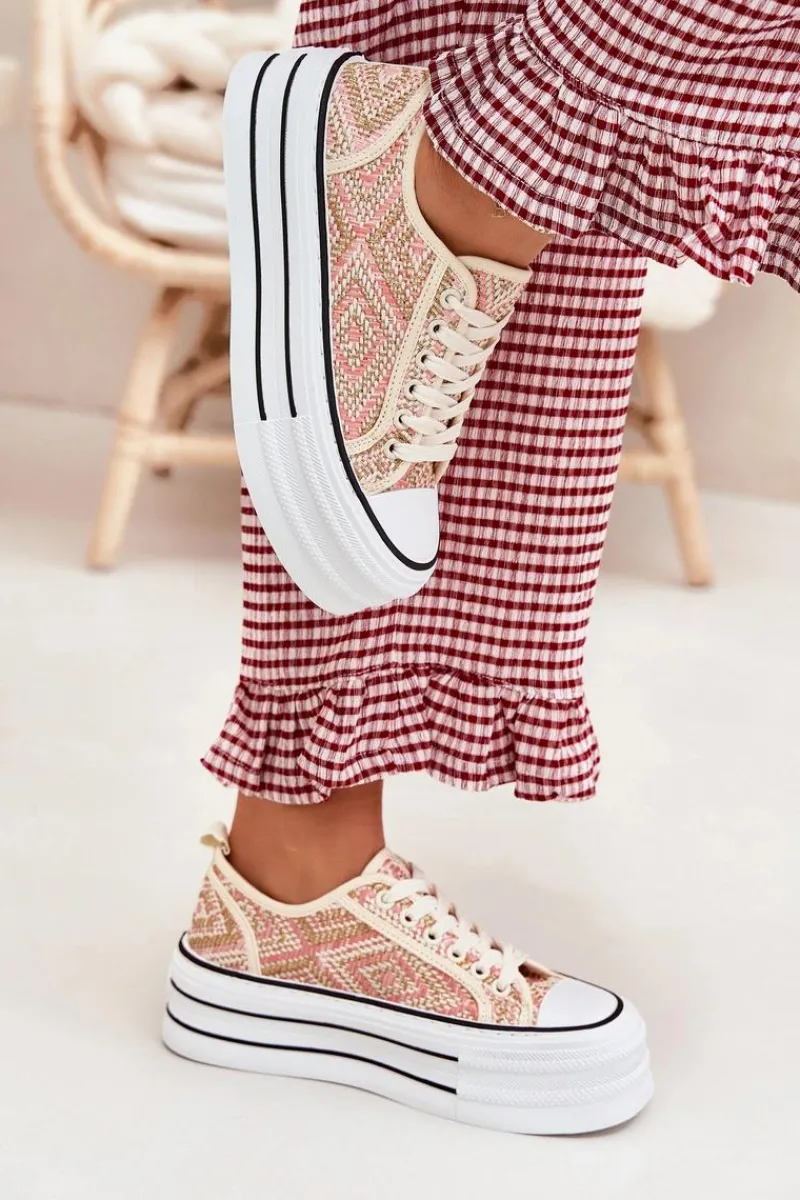 Boto Niskie Trampki Damskie Na Platformie Różowe Melina