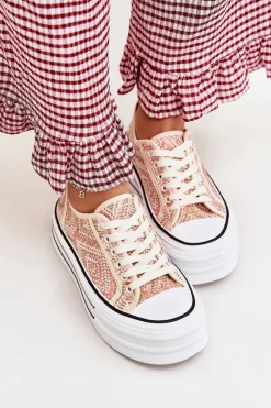 Boto Niskie Trampki Damskie Na Platformie Różowe Melina