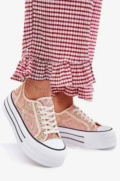 Boto Niskie Trampki Damskie Na Platformie Różowe Melina