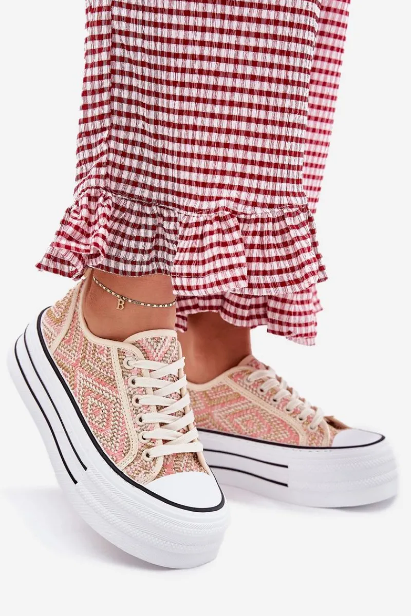 Boto Niskie Trampki Damskie Na Platformie Różowe Melina