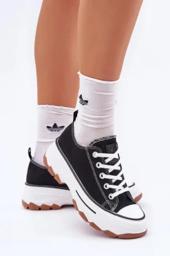 Trampki Damskie Niskie>Evento Niskie Trampki Damskie Na Platformie Czarne Aradwin Czarny