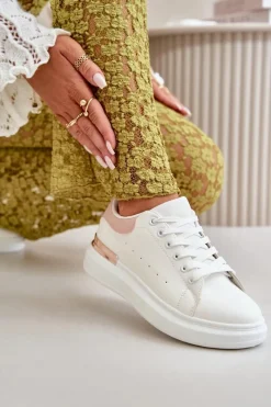 Online Boto Niskie Trampki Damskie Na Platformie Z Eko Skóry Biało-Różowo Nevelena