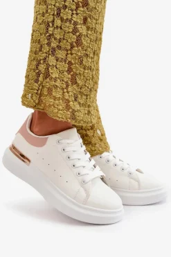 Online Boto Niskie Trampki Damskie Na Platformie Z Eko Skóry Biało-Różowo Nevelena