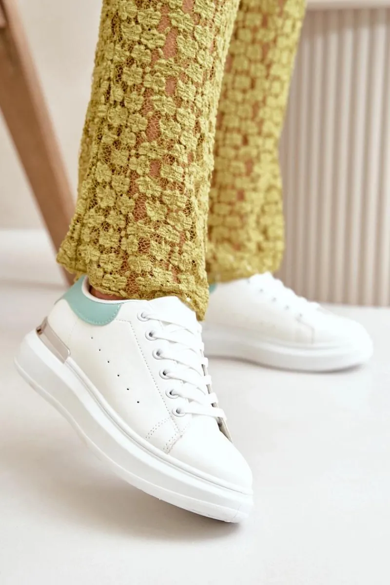 Trampki Damskie Niskie>Boto Niskie Trampki Damskie Na Platformie Z Eko Skóry Biało-Zielone Nevelena