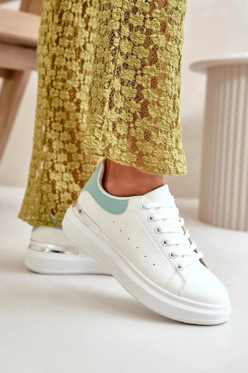 Trampki Damskie Niskie>Boto Niskie Trampki Damskie Na Platformie Z Eko Skóry Biało-Zielone Nevelena