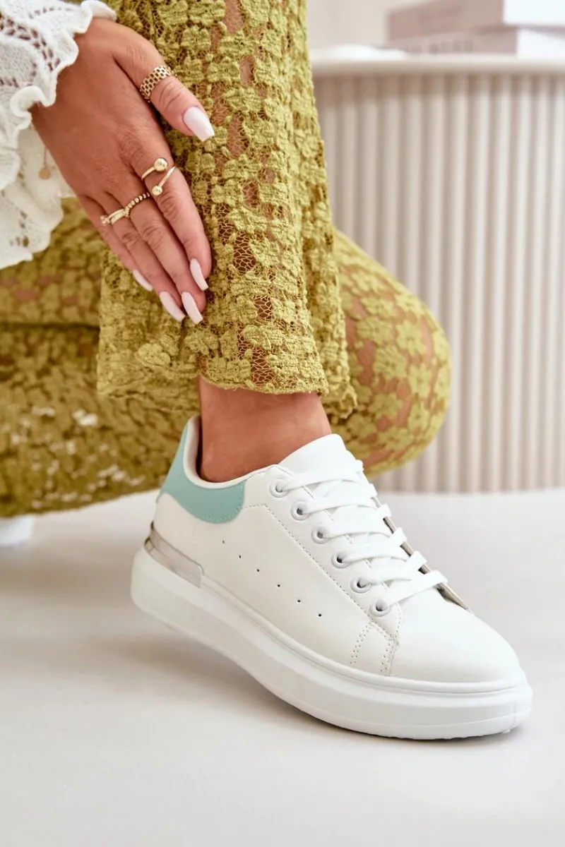 Trampki Damskie Niskie>Boto Niskie Trampki Damskie Na Platformie Z Eko Skóry Biało-Zielone Nevelena