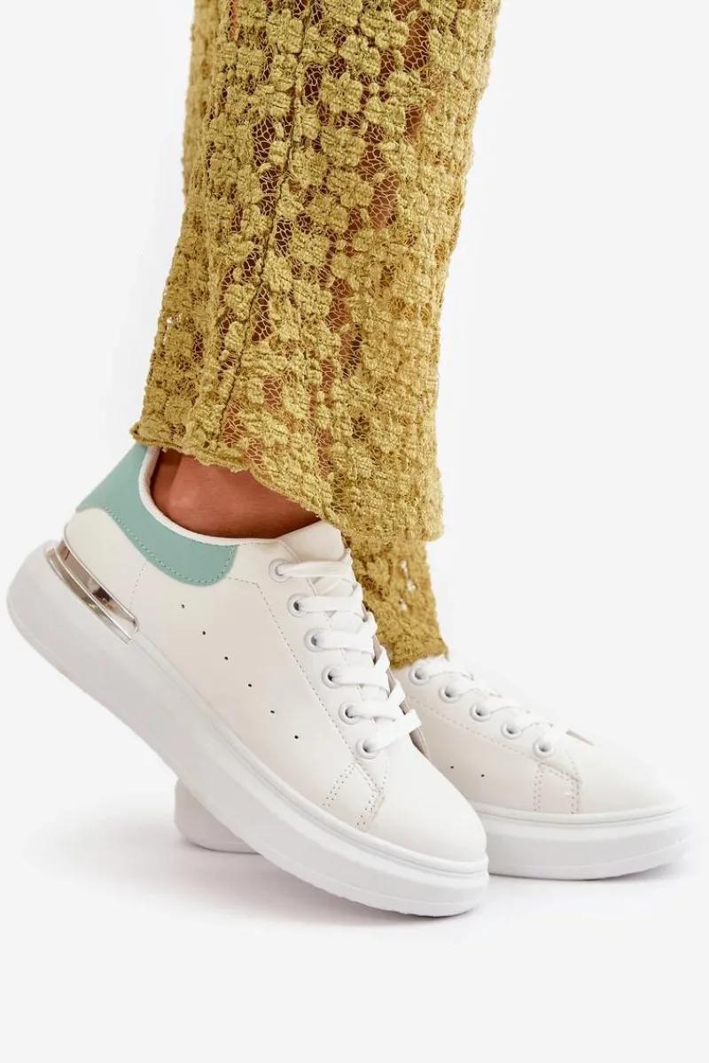 Trampki Damskie Niskie>Boto Niskie Trampki Damskie Na Platformie Z Eko Skóry Biało-Zielone Nevelena