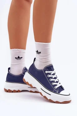 Hot Evento Niskie Trampki Damskie Na Platformie Granatowe Aradwin Niebieski