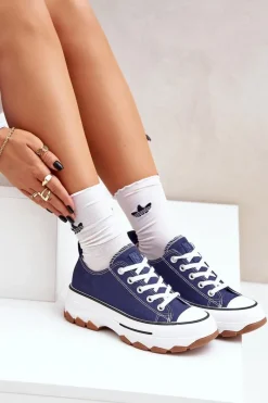 Hot Evento Niskie Trampki Damskie Na Platformie Granatowe Aradwin Niebieski