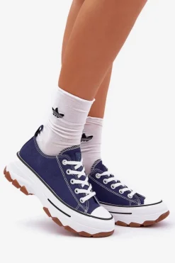 Hot Evento Niskie Trampki Damskie Na Platformie Granatowe Aradwin Niebieski
