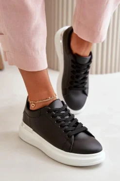 Trampki Damskie Niskie>Boto Niskie Trampki Damskie Na Platformie Z Eko Skóry Czarne Nevelena